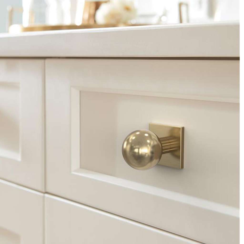 AMEROCK Ladera 1-3/16" Square Cabinet Knob Backplate in Golden Champagne BP37760BBZ Mounted