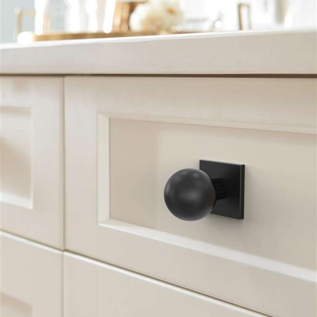 AMEROCK Ladera 1-3/16" Square Cabinet Knob Backplate in Matte Black BP37760MB Mounted