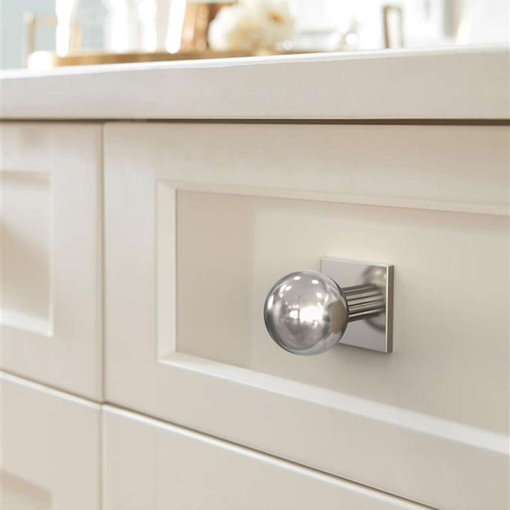 AMEROCK Ladera 1-3/16" Square Cabinet Knob Backplate in Polished Nickel BP37760PN Mounted