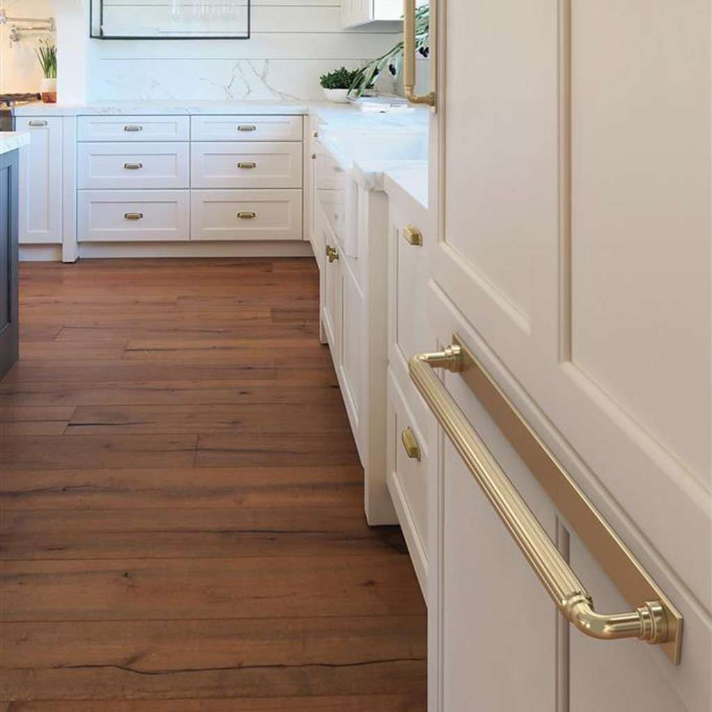 AMEROCK Ladera Rectangle Appliance Pull Backplate in Golden Champagne 18" BP37770BBZ Mounted