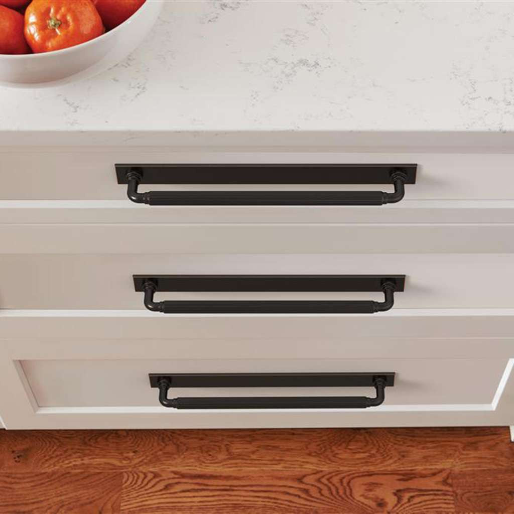 AMEROCK Ladera Rectangle Cabinet Handle Backplate in Oil Rubbed Bronze 256mm BP37767ORB Mounted