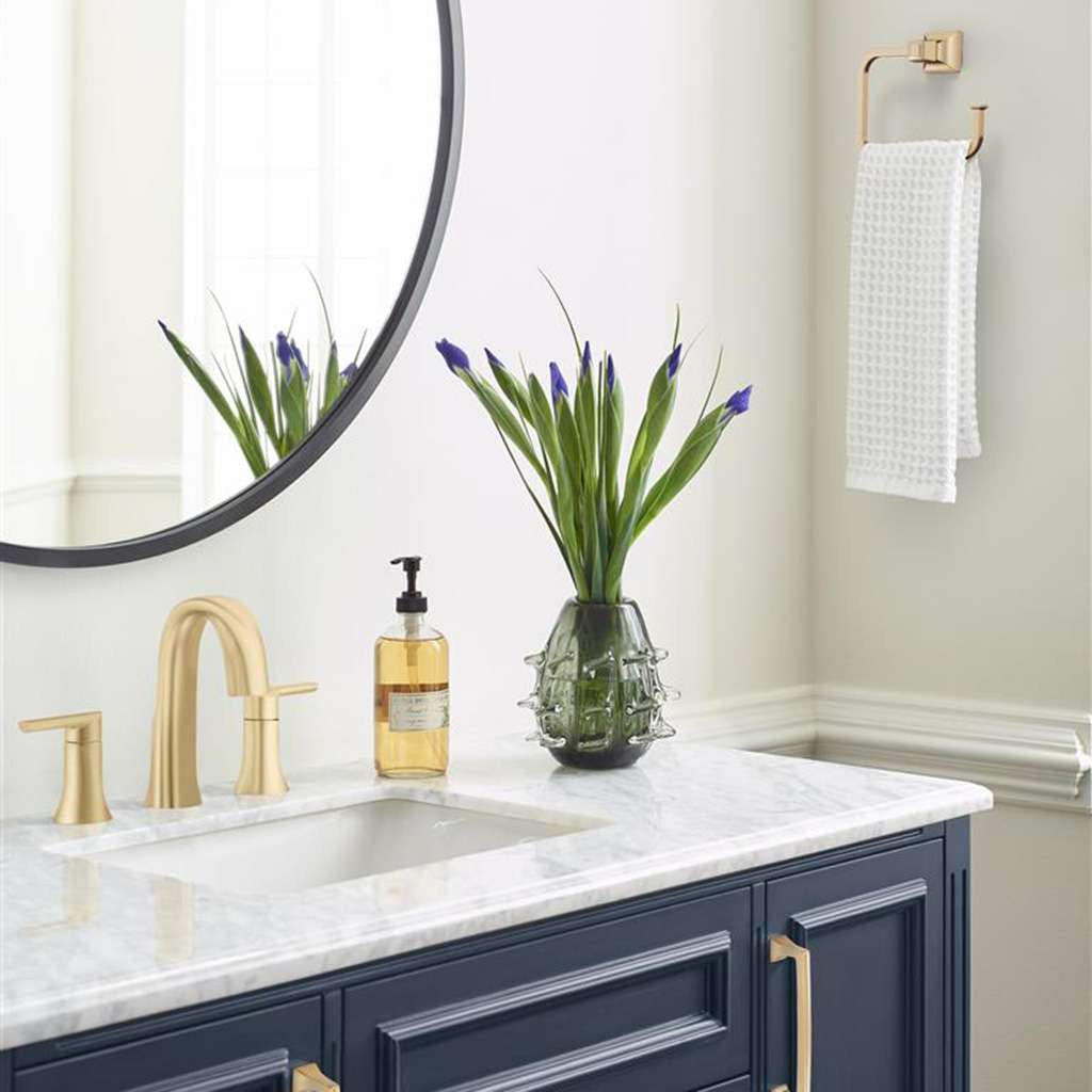 AMEROCK Mulholland 6-13/16" Long Hanging Towel Ring in Champagne Bronze BH36022CZ in Blue Bathroom