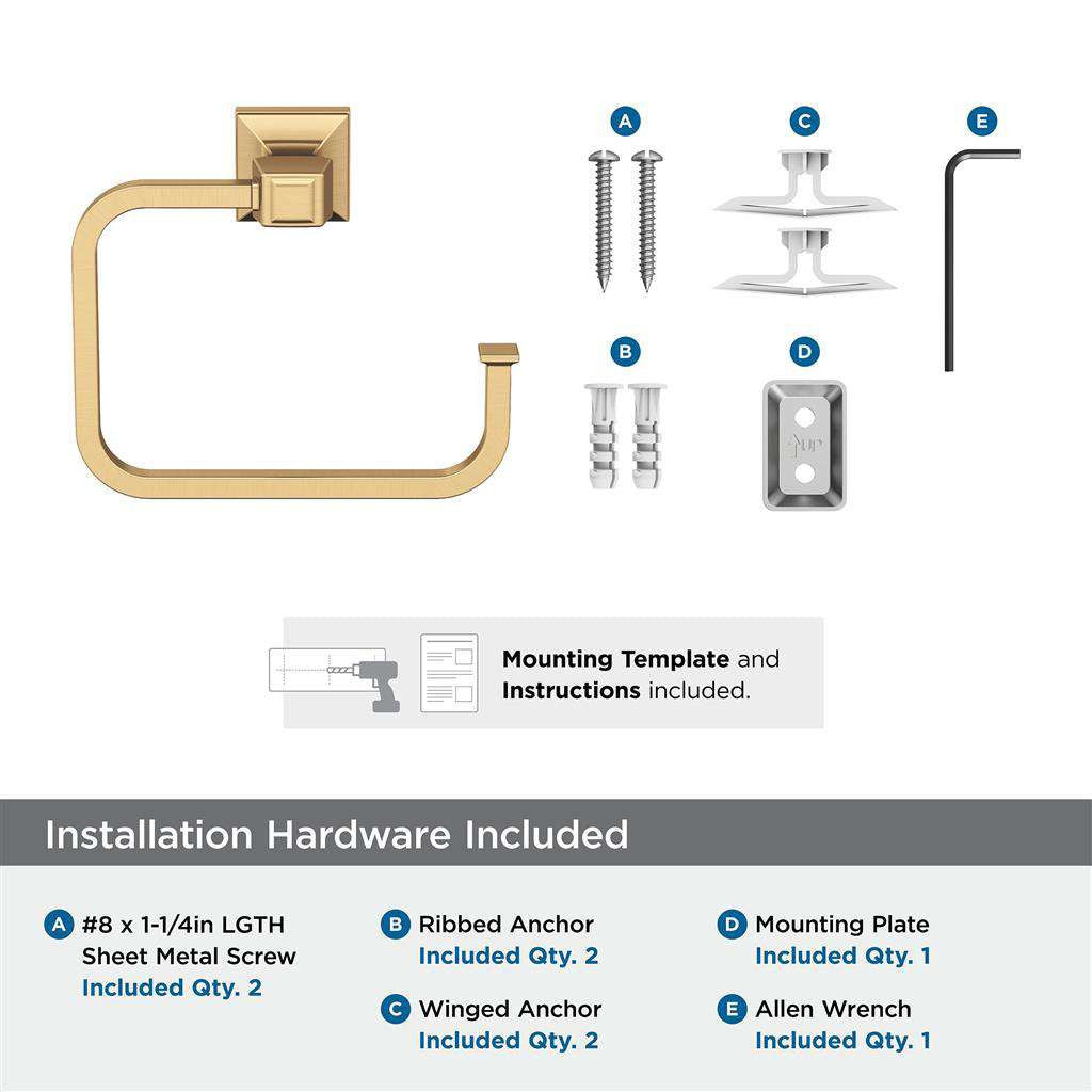 AMEROCK Mulholland 6-13/16" Long Hanging Towel Ring in Champagne Bronze BH36022CZ Installation Hardware