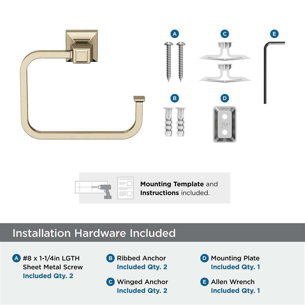 AMEROCK Mulholland 6-13/16" Long Hanging Towel Ring in Golden ChampagneBH36022BBZ Installation Hardware