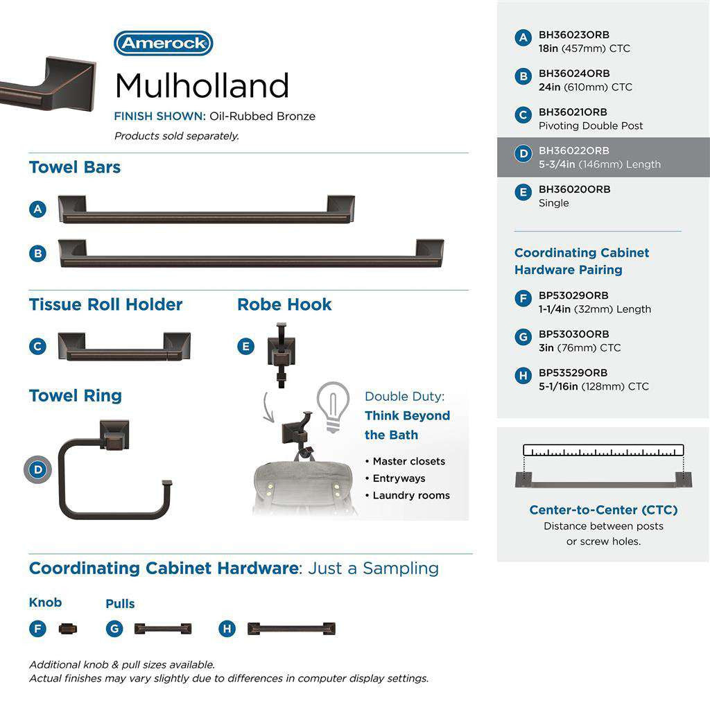 AMEROCK Mulholland 6-13/16" Long Hanging Towel Ring in Oil Rubbed Bronze BH36022ORB Collection