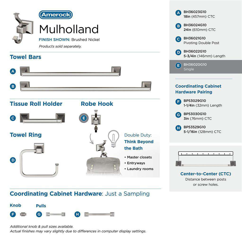 AMEROCK Mulholland Double Robe Hook in Brushed Nickel BH36020G10 Collection