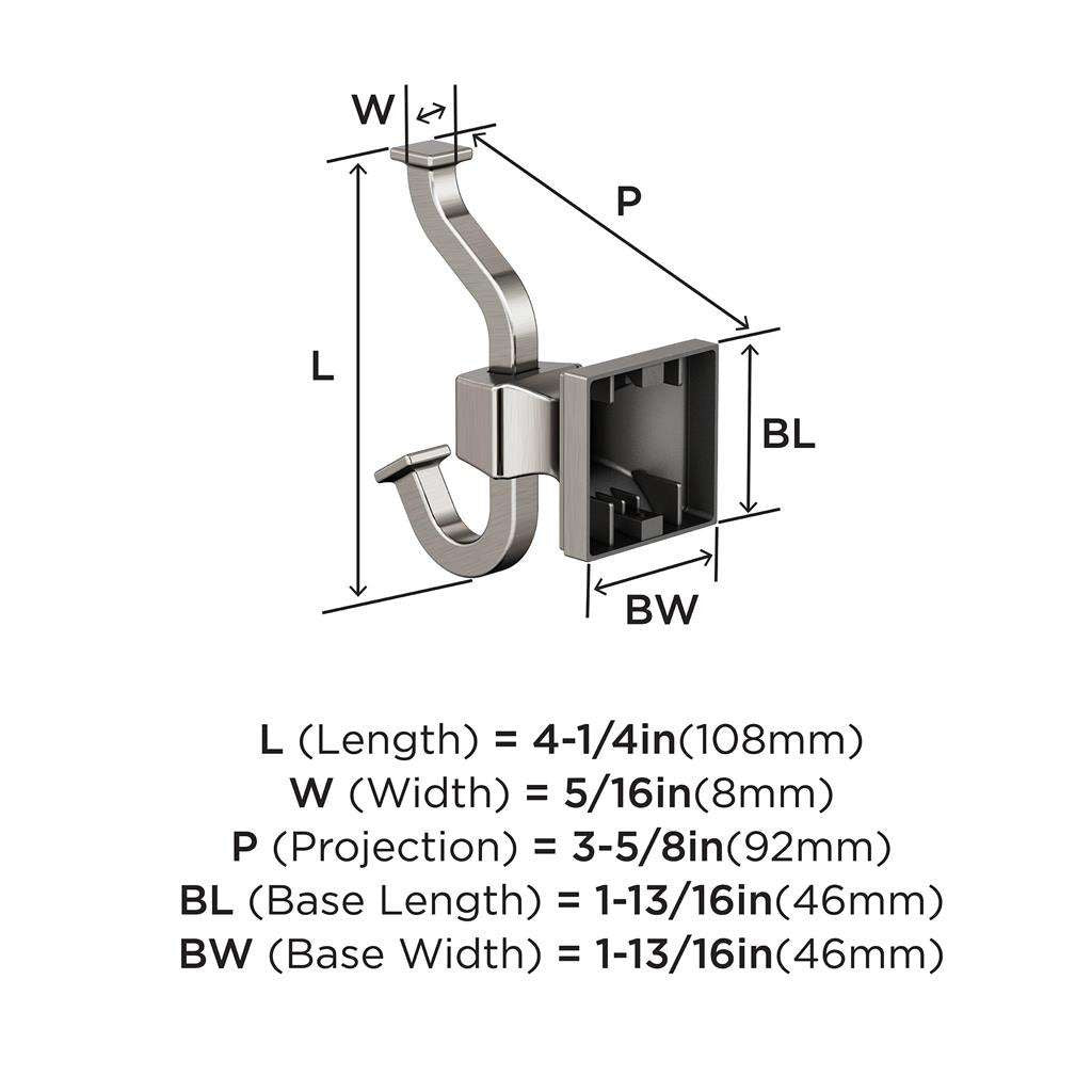 AMEROCK Mulholland Double Robe Hook in Brushed Nickel BH36020G10 Specs