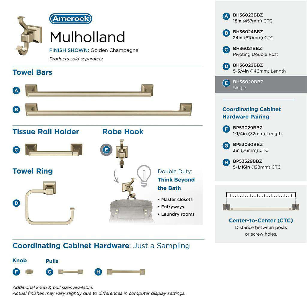 AMEROCK Mulholland Double Robe Hook in Golden Champagne BH36020BBZ Collection