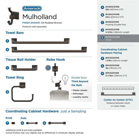 AMEROCK Mulholland Double Robe Hook in Oil Rubbed Bronze BH36020ORB Collection