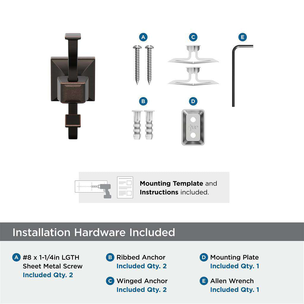 AMEROCK Mulholland Double Robe Hook in Oil Rubbed Bronze BH36020ORB Installation Hardware