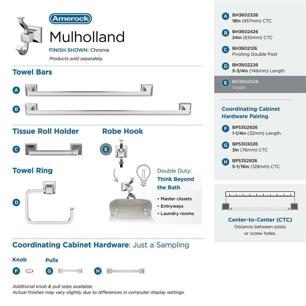 AMEROCK Mulholland Double Robe Hook in Polished Chrome BH3602026 Collection