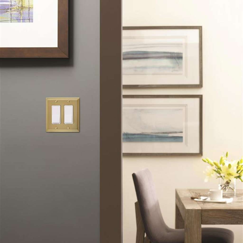 AMEROCK Mulholland GFI Rocker Switch Wall Plate in Golden Champagne Double BP36519BBZ Mounted
