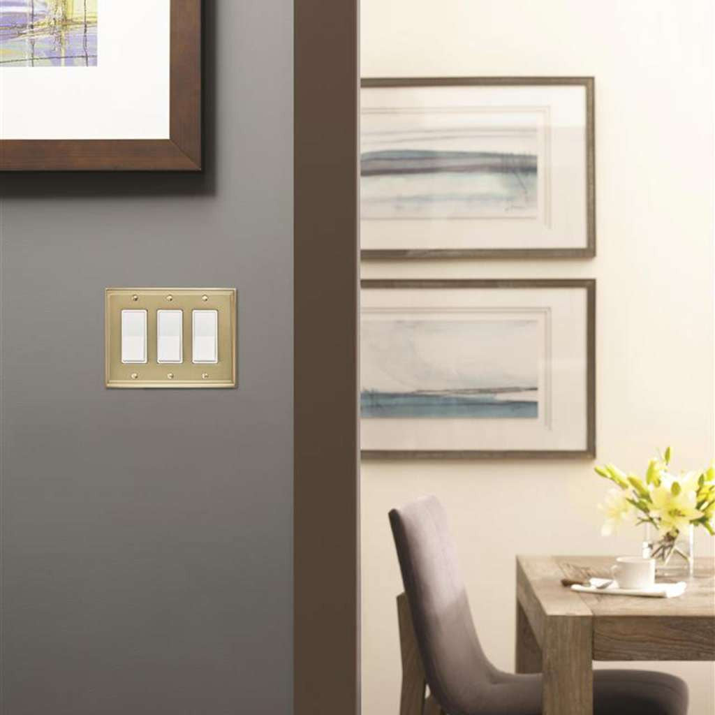 AMEROCK Mulholland GFI Rocker Switch Wall Plate in Golden Champagne Triple BP36520BBZ Mounted