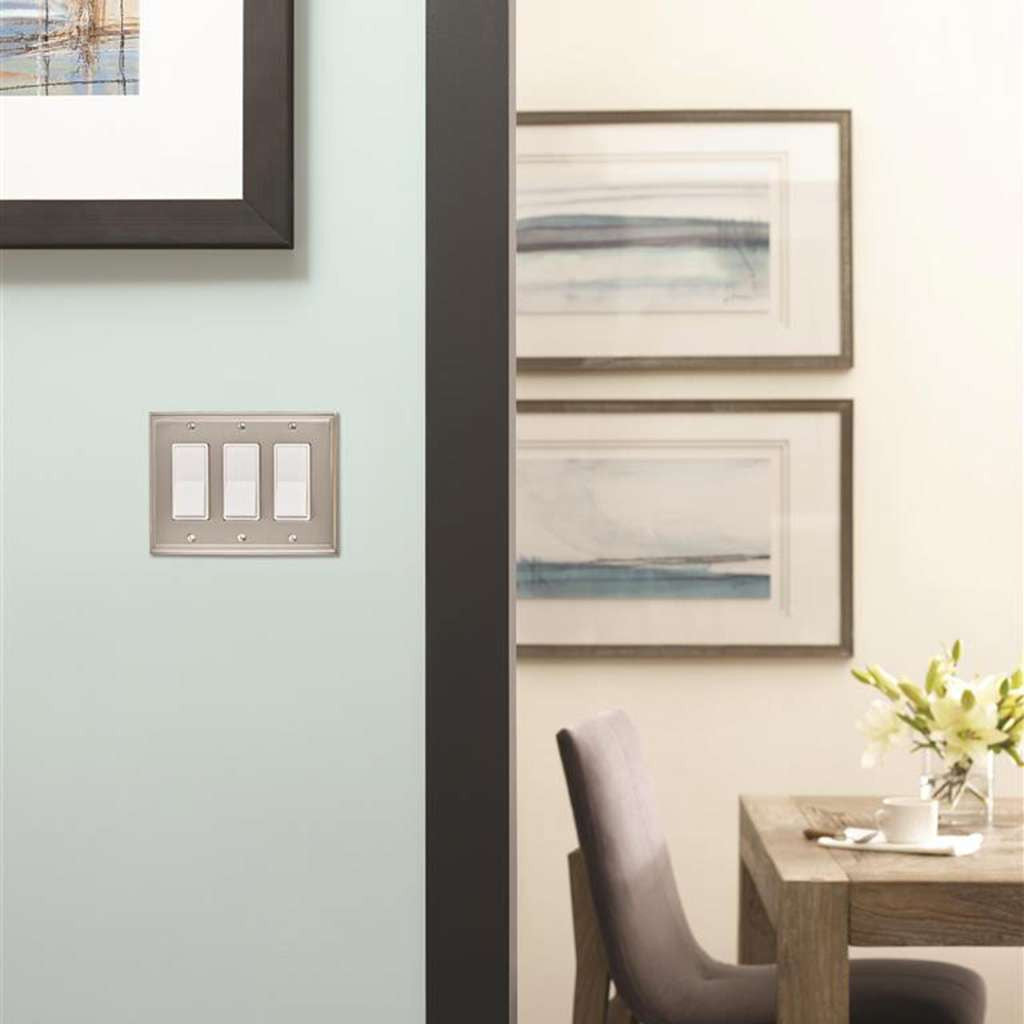 AMEROCK Mulholland GFI Rocker Wall Plate in Satin Nickel Triple BP36520G10 Mounted