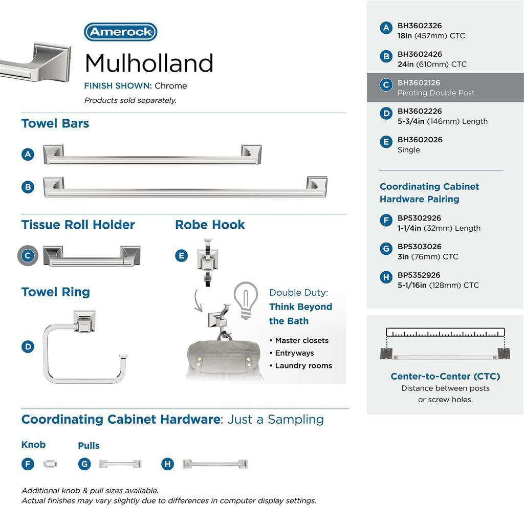 AMEROCK Mulholland Pivoting Toilet Paper Holder in Polished Chrome BH3602126 Collection