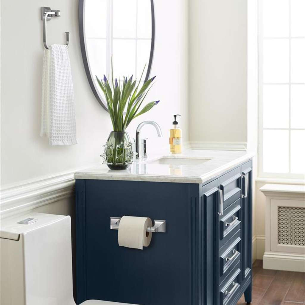 AMEROCK Mulholland Pivoting Toilet Paper Holder in Polished Chrome BH3602126 on Blue