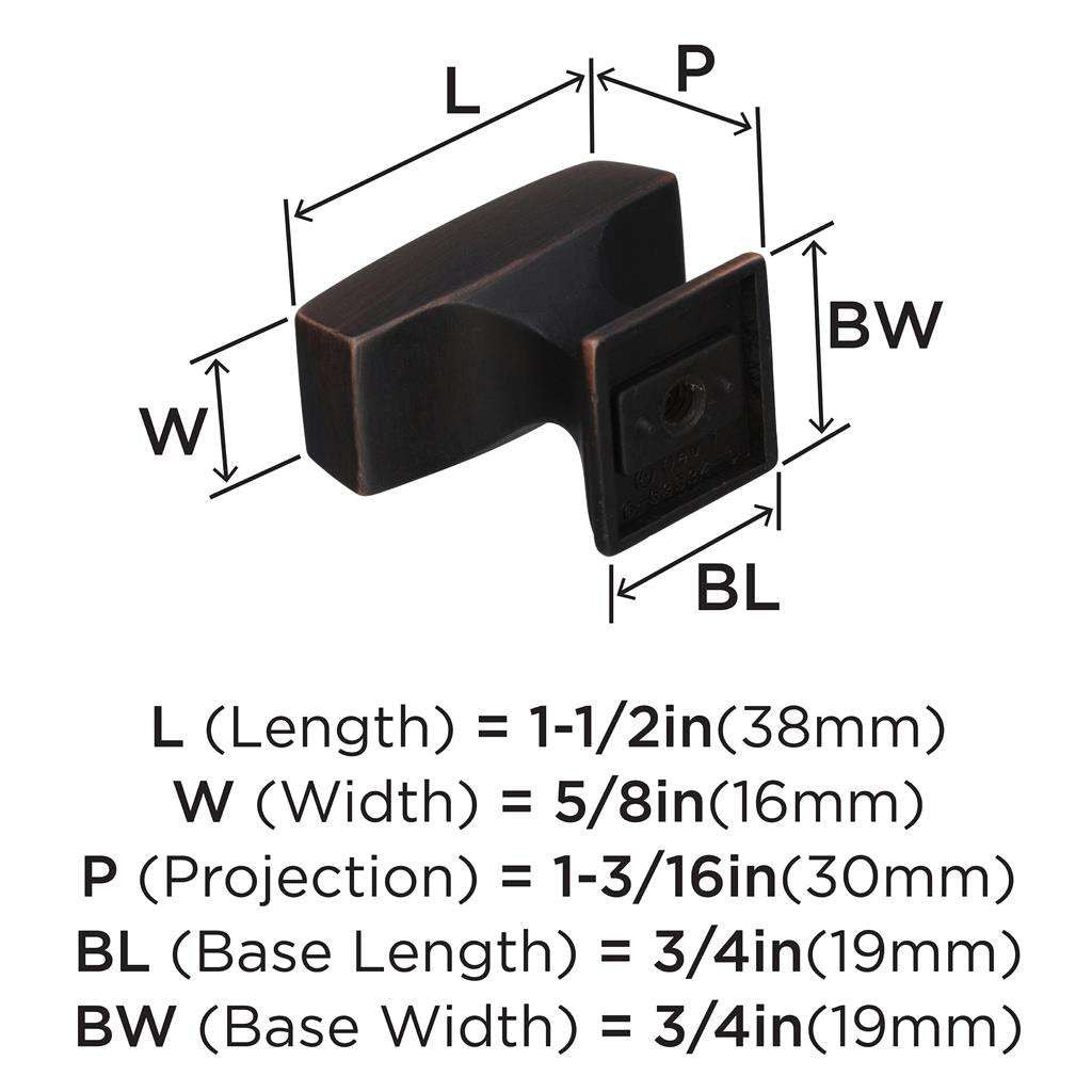 AMEROCK Mulholland Rectangle Cabinet Knob in Oil Rubbed Bronze 1-1/2" BP535342ORB Specs