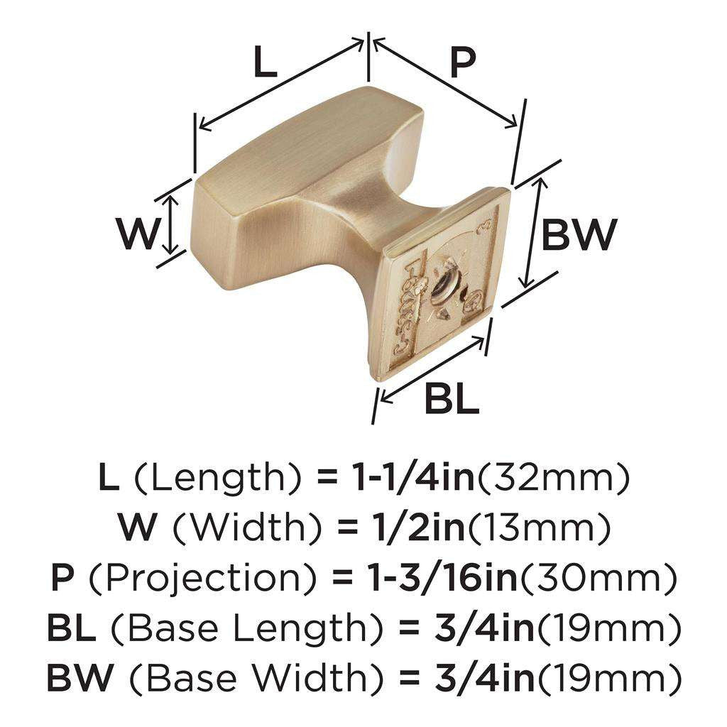 AMEROCK Mulholland Rectangle Cabinet Knob in Champagne Bronze 1-1/4" BP53029CZ Specs