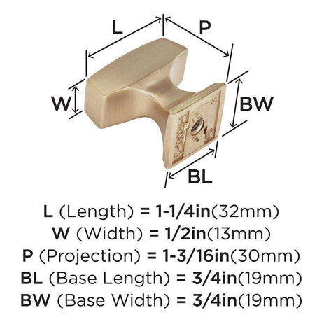 AMEROCK Mulholland Rectangle Cabinet Knob in Champagne Bronze 1-1/4" BP53029CZ Specs