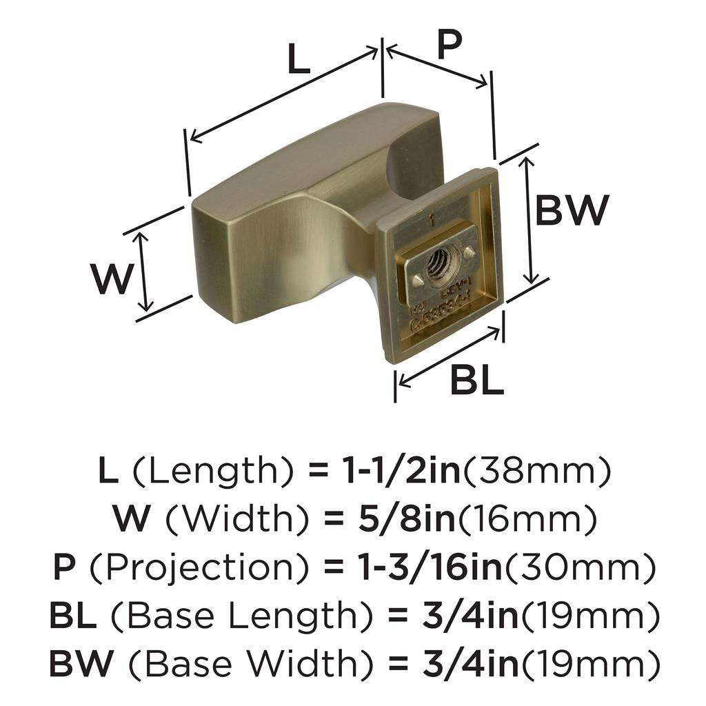 AMEROCK Mulholland Rectangle Cabinet Knob in Golden Champagne 1-1/2" BP535342BBZ Specs