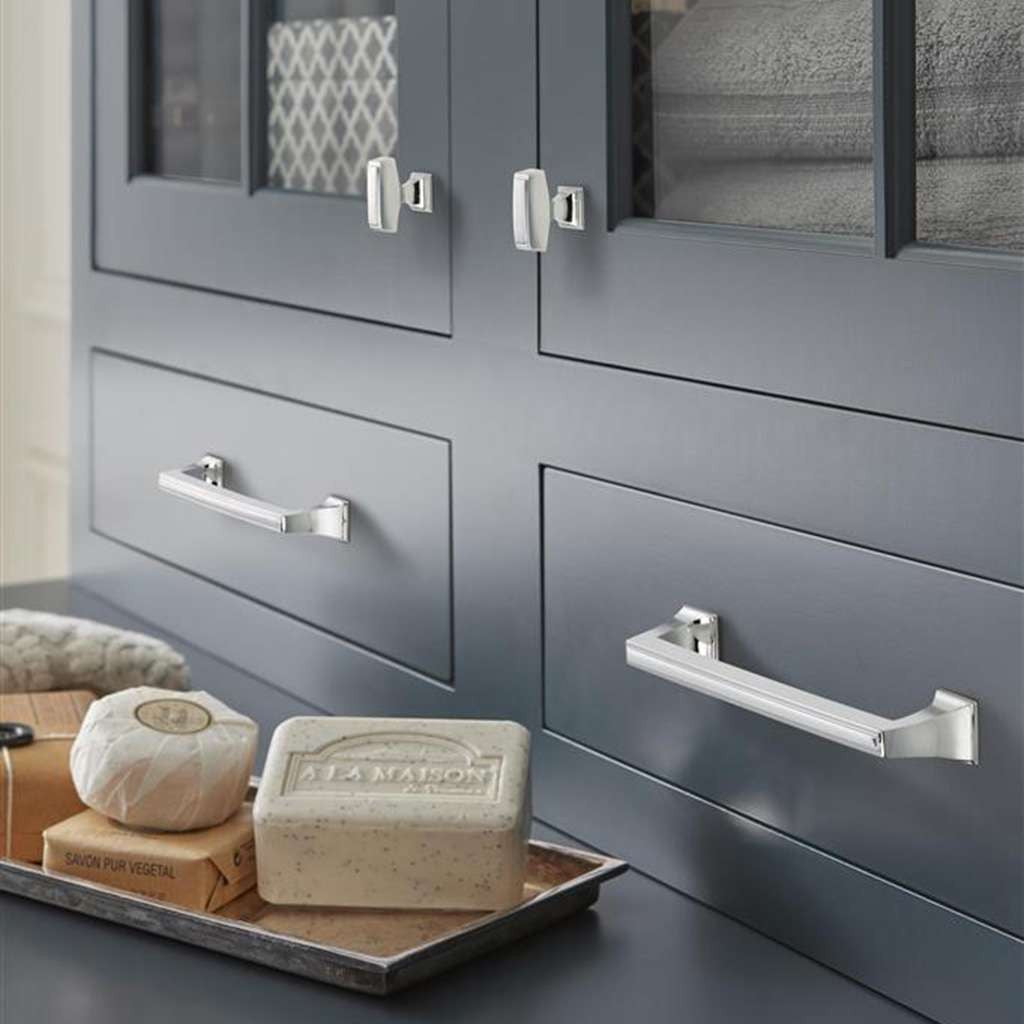 AMEROCK Mulholland Rectangle Cabinet Knob in Polished Chrome 1-1/2" BP53534226 on Blue