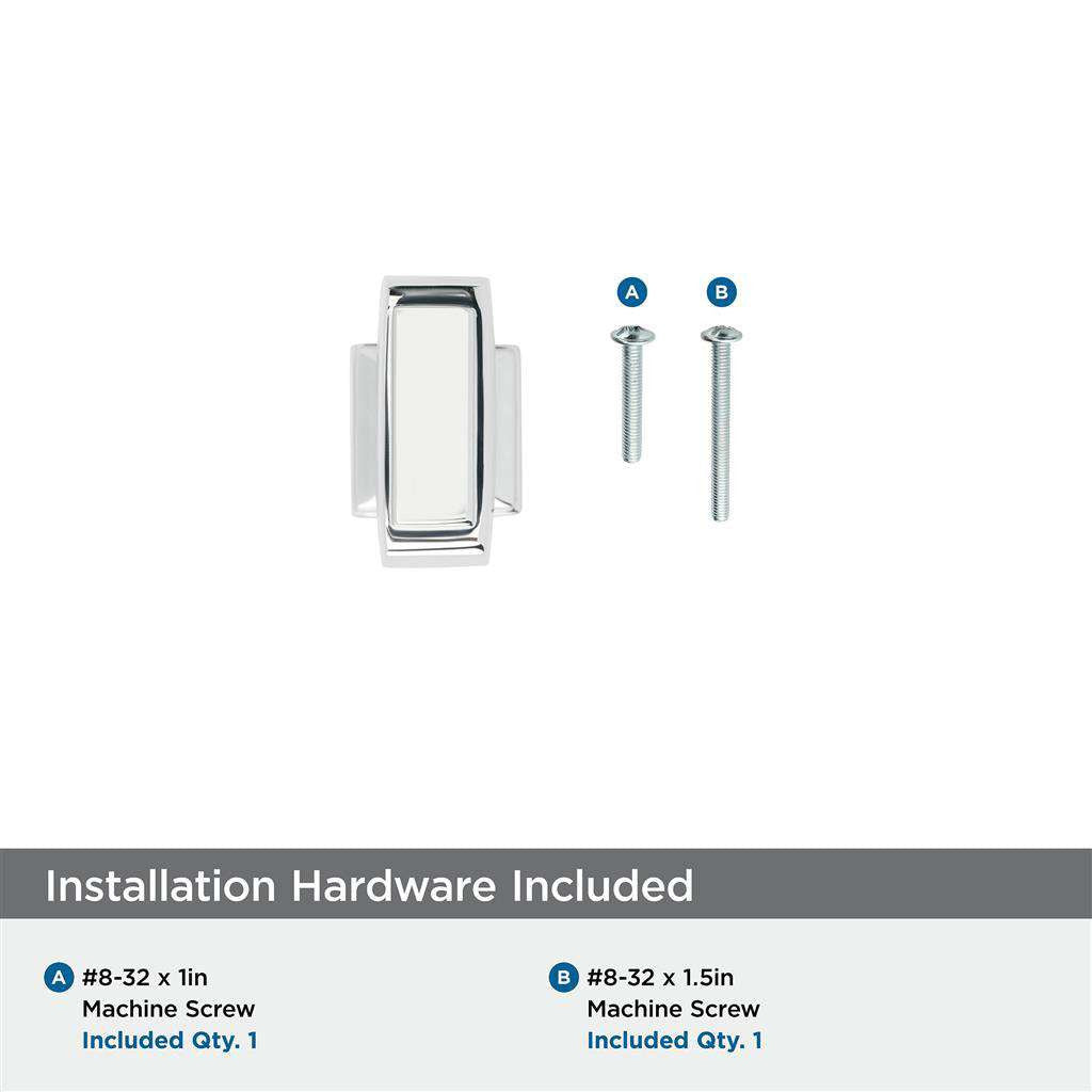 AMEROCK Mulholland Rectangle Cabinet Knob in Polished Chrome 1-1/4" BP5302926 Installation Hardware