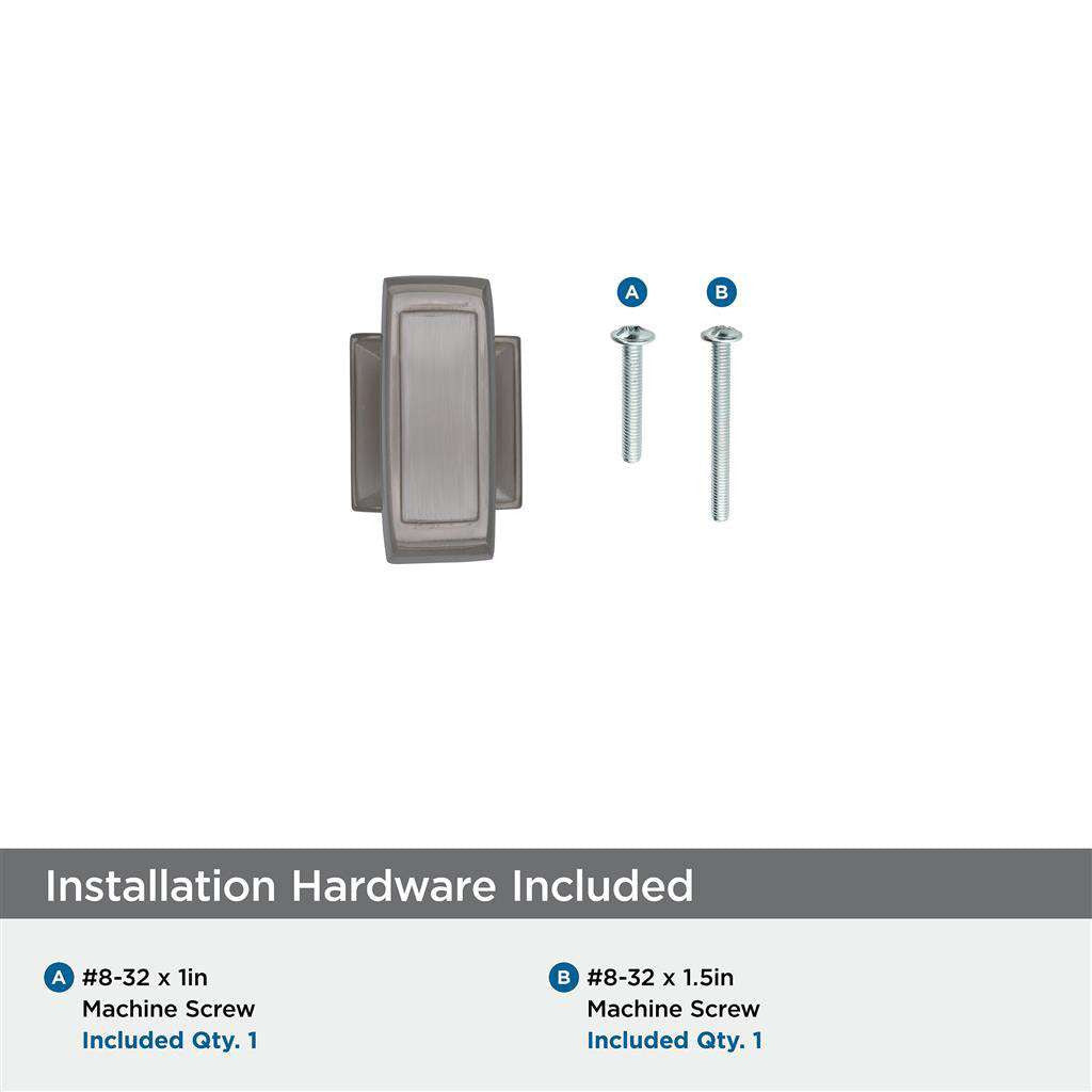 AMEROCK Mulholland Rectangle Cabinet Knob in Satin Nickel 1-1/4" BP53029G10 Installation Hardware