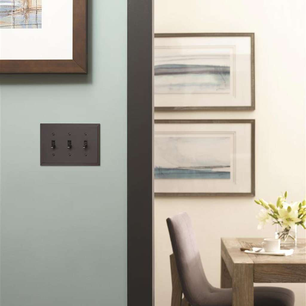 AMEROCK Mulholland Toggle Switch Wall Plate in Black Bronze Triple BP36516BBR Mounted