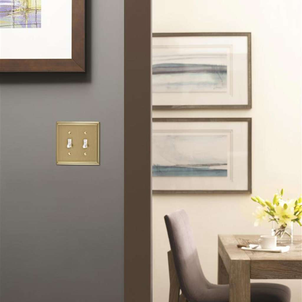 AMEROCK Mulholland Toggle Switch Wall Plate in Golden Champagne Double BH36515BBZ Mounted