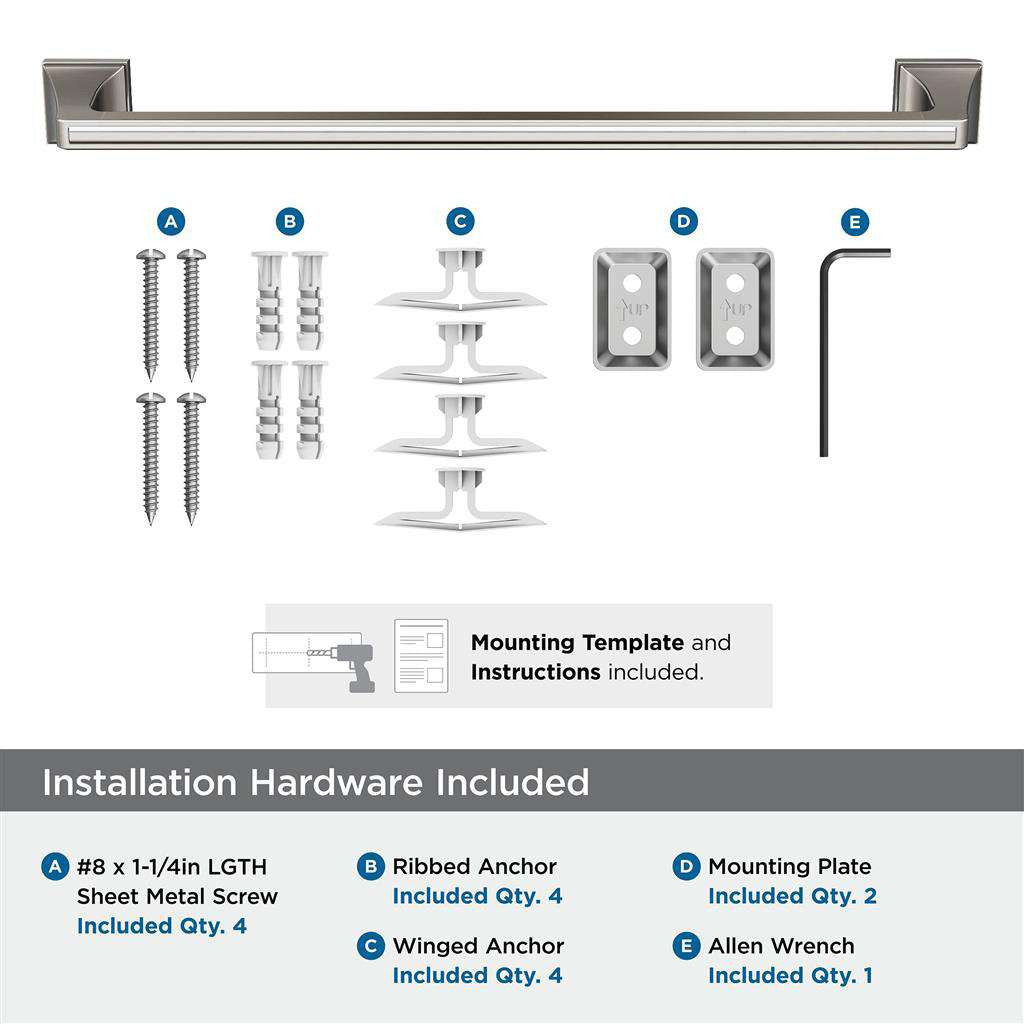 AMEROCK Mulholland Towel Bar in Brushed Nickel 18" BH36023G10 Installation Hardware