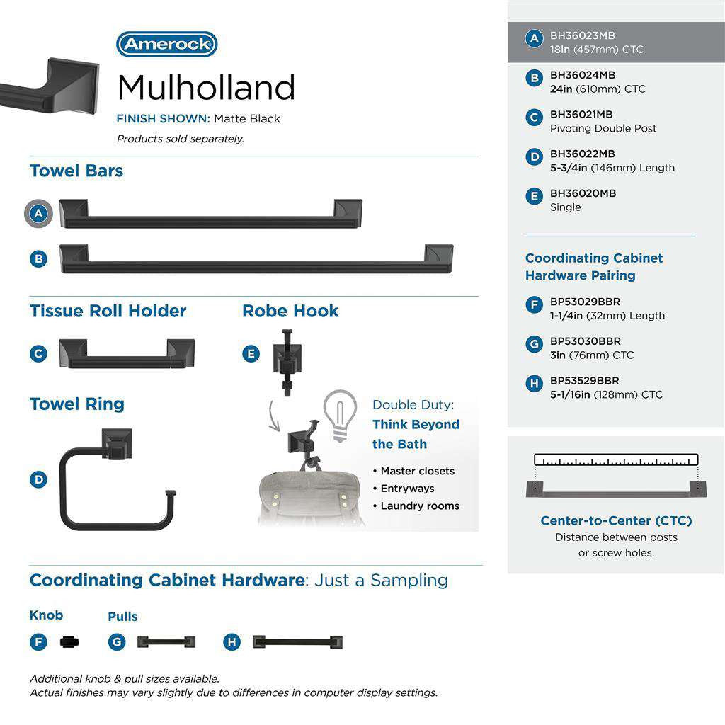 AMEROCK Mulholland Towel Bar in Matte Black 18" BH36023MB Collection