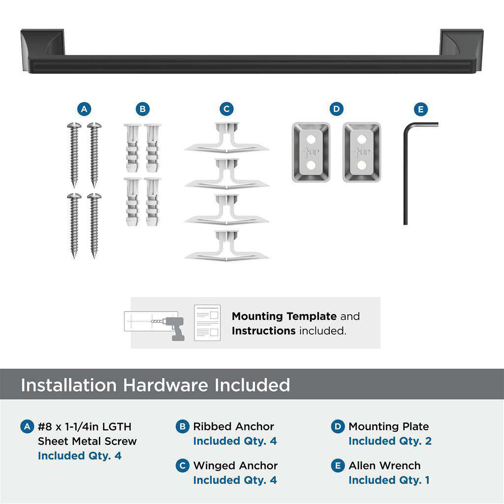 AMEROCK Mulholland Towel Bar in Matte Black 18" BH36023MB Installation Hardware