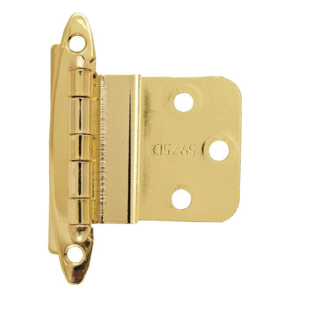 AMEROCK No Spring Face Mount 3/8" Inset Cabinet Hinge (pair) in Polished Brass BPR34173 Front View