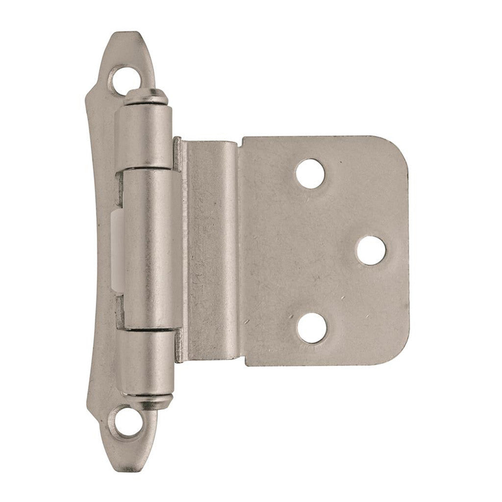 AMEROCK Scalloped Edge Self Closing Face Mount 3/8" Inset Cabinet Hinge (pair) in Satin Nickel BPR7928G10 Top View