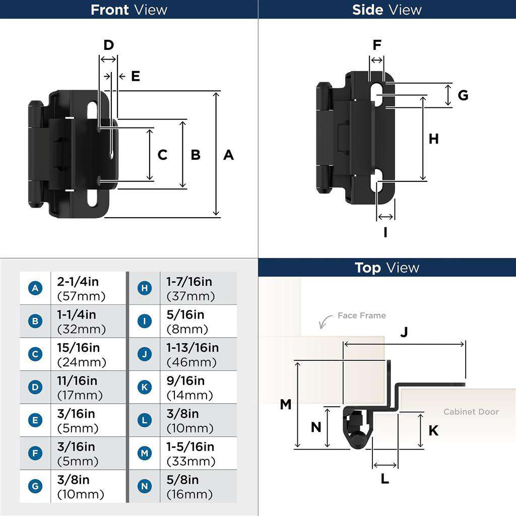AMEROCK Self Closing 3/8" Inset Partial Wrap Cabinet Hinge (pair) in Flat Black BPR7565FB Specs
