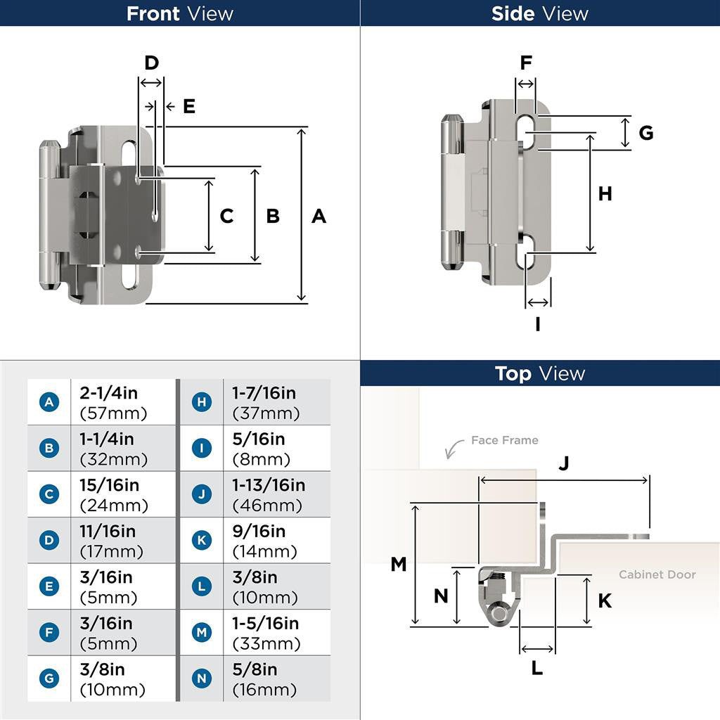 AMEROCK Self Closing 3/8" Inset Partial Wrap Cabinet Hinge (pair) in Polished Chrome BPR756526 Specs