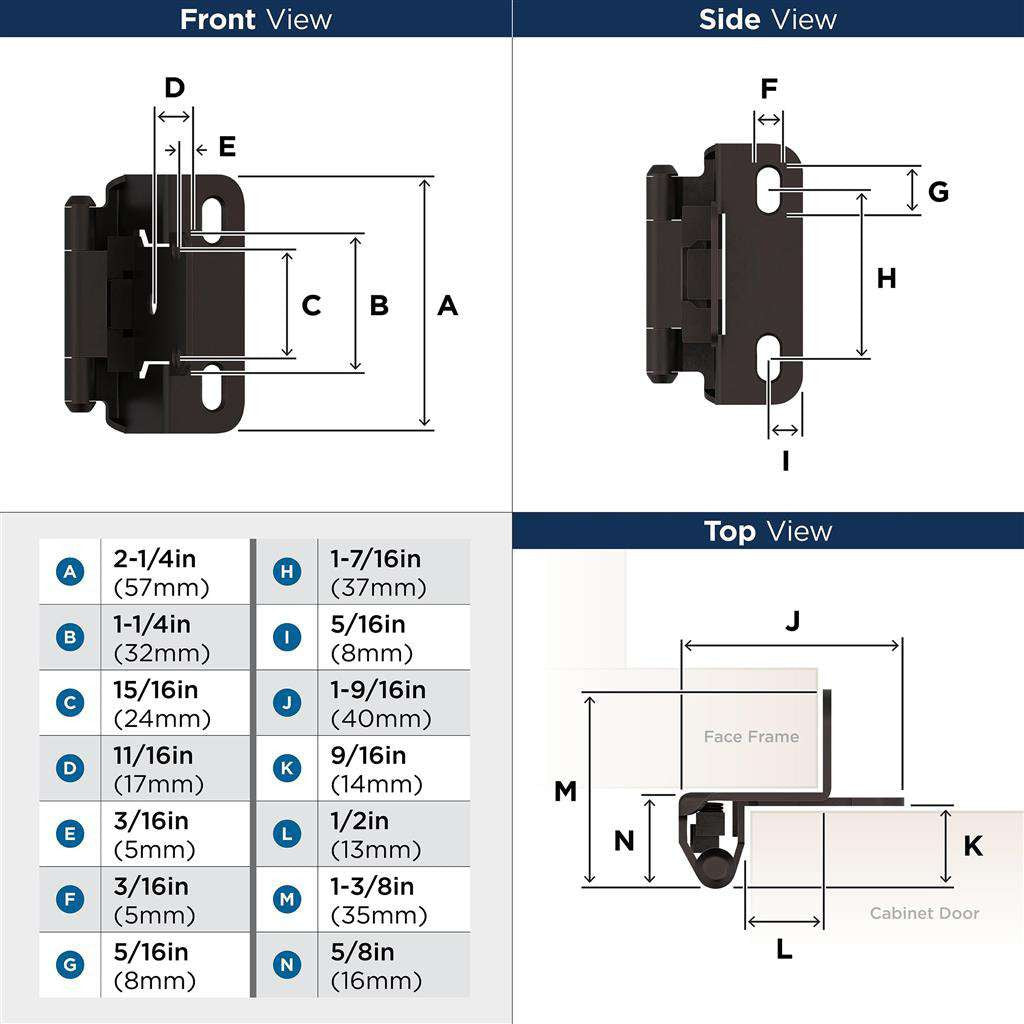 AMEROCK Self Closing Partial Wrap 1/2" Overlay Cabinet Hinge (pair) in Oil Rubbed Bronze BPR7550ORB Specs