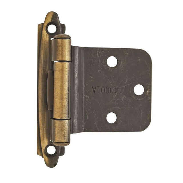 AMEROCK Self Closing Reverse Bevel Variable Overlay Cabinet Hinge (pair) in Antique Brass BPR7630AE Front View