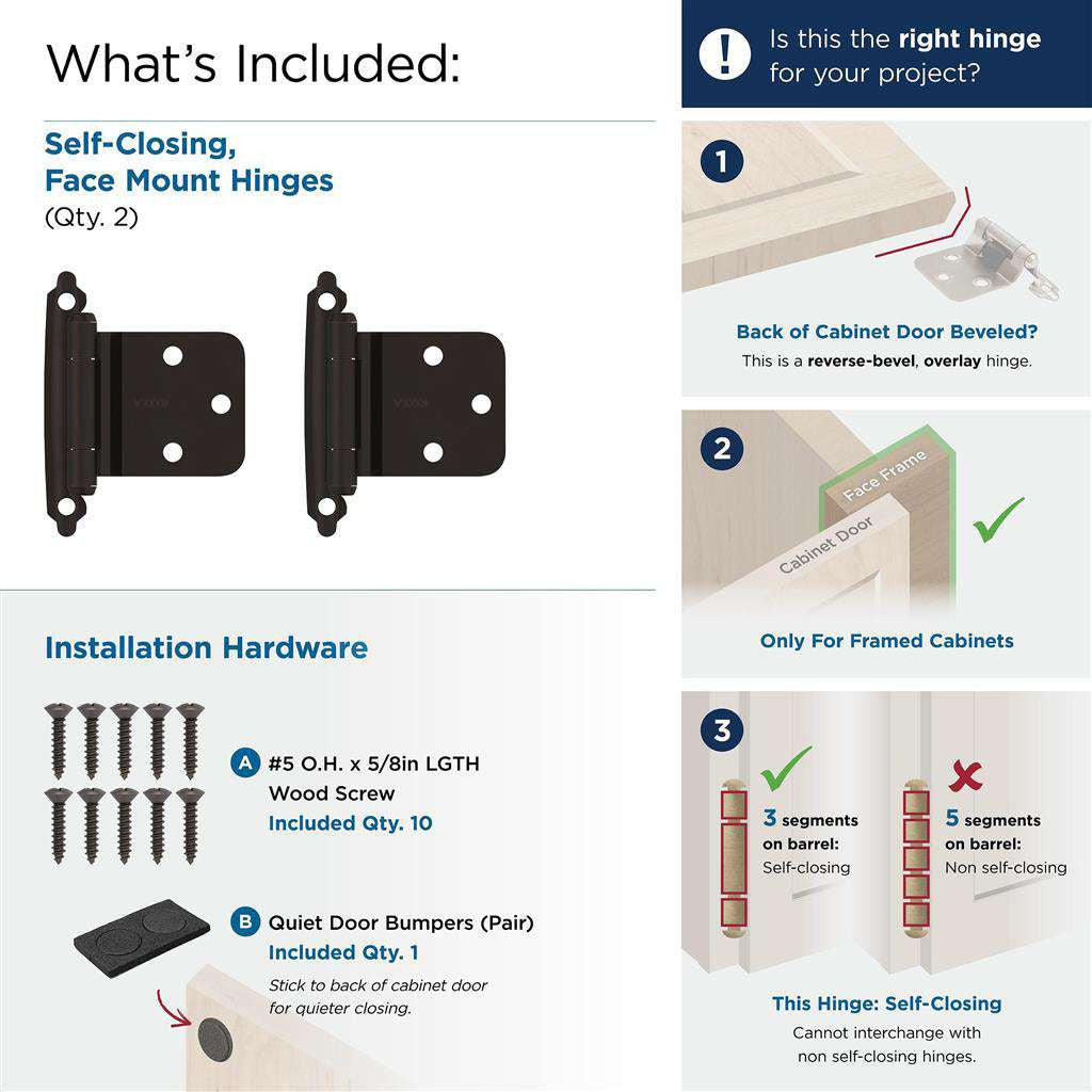 AMEROCK Self Closing Reverse Bevel Variable Overlay Cabinet Hinge (pair) in Oil Rubbed Bronze BPR7630ORB What's Included