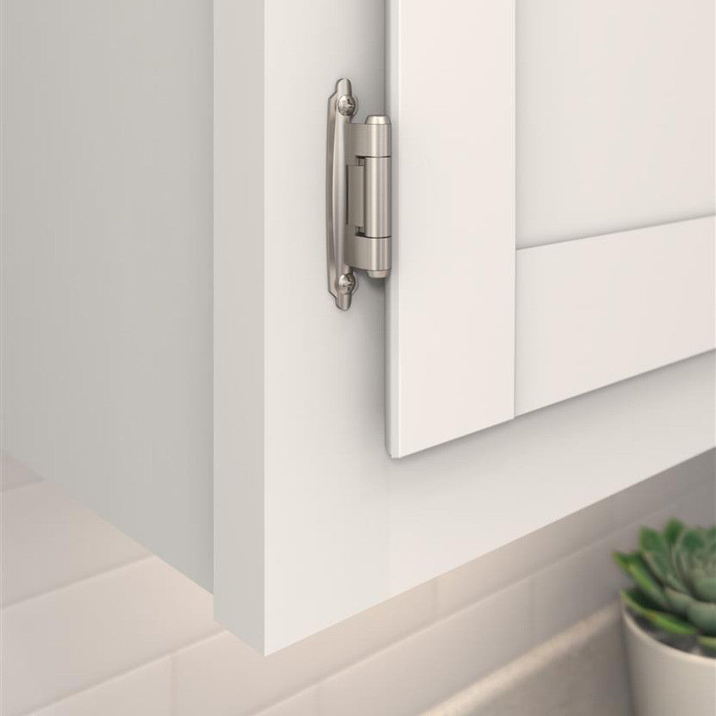 AMEROCK Self Closing Reverse Bevel Variable Overlay Cabinet Hinge (pair) in Satin Nickel BPR7630G10 Mounted