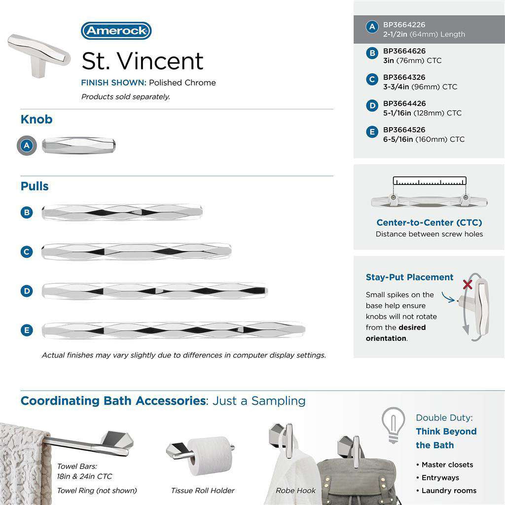 AMEROCK St. Vincent 2-1/2" Length Geometric Bar Knob in Polished Chrome BP3664226 Collection