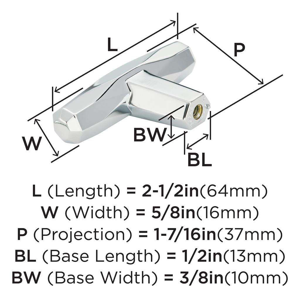 AMEROCK St. Vincent 2-1/2" Length Geometric Bar Knob in Polished Chrome BP3664226 Specs