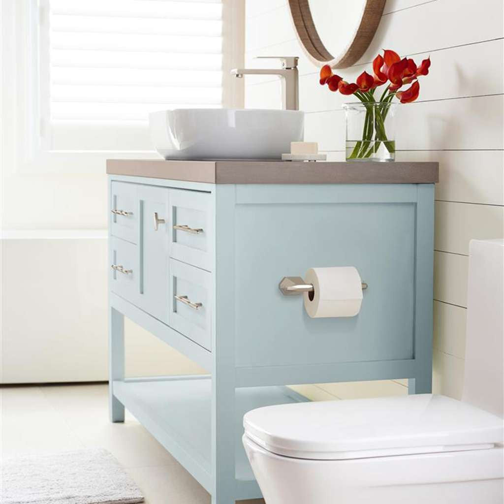 AMEROCK St. Vincent 2-1/2" Length Geometric Bar Knob in Satin Nickel BP36642G10 in Bathroom