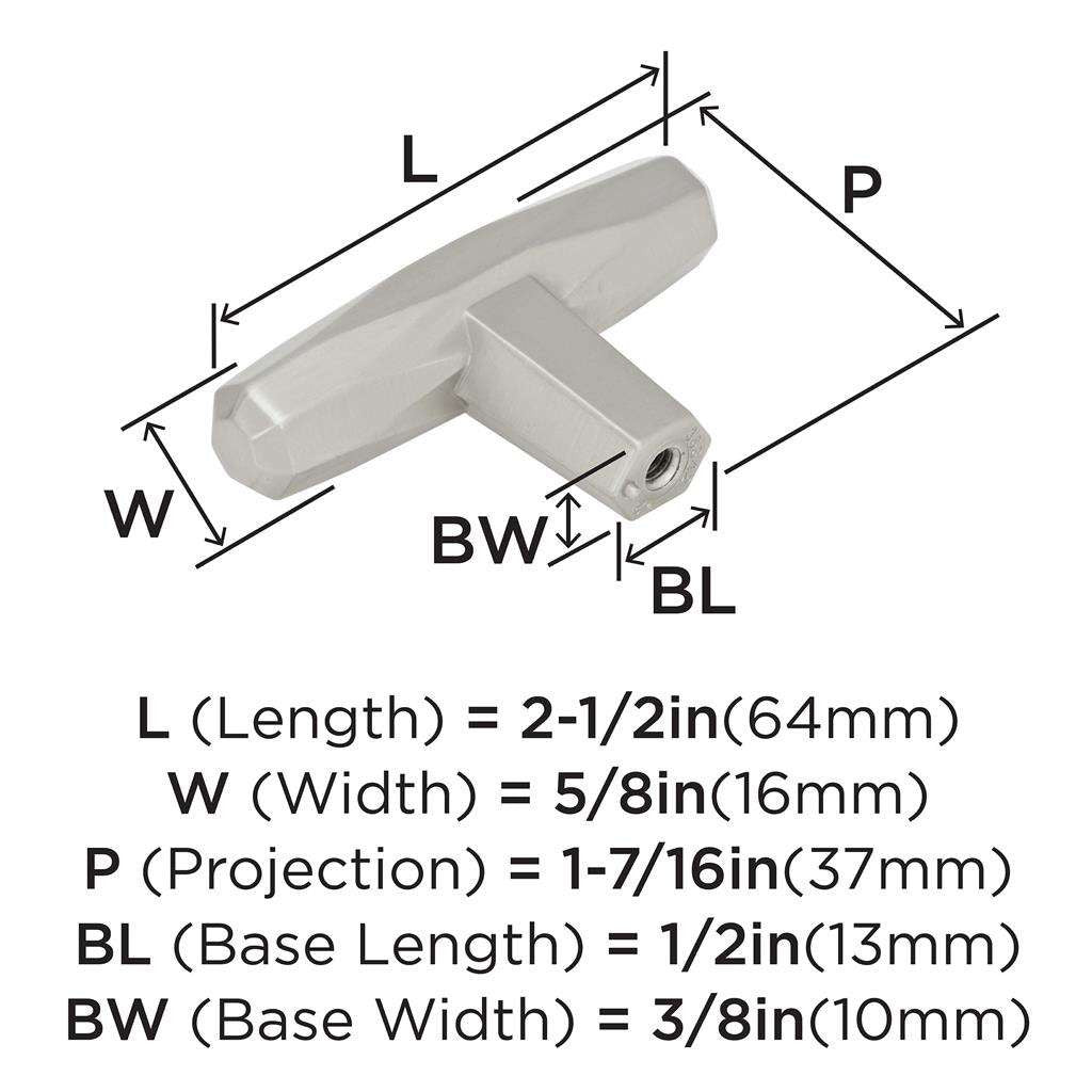 AMEROCK St. Vincent 2-1/2" Length Geometric Bar Knob in Satin Nickel BP36642G10 Specs