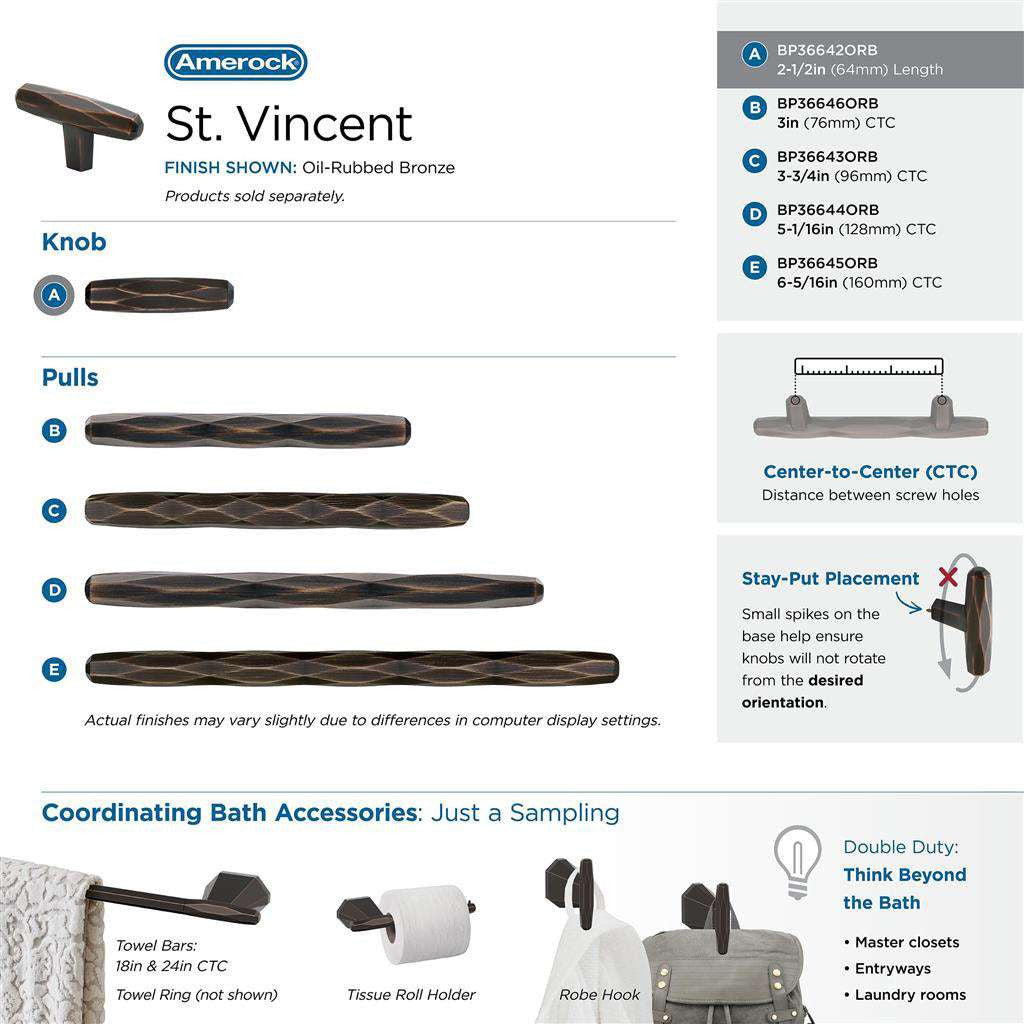 AMEROCK St. Vincent 2-1/2" Length Geometric Bar Knob in Oil Rubbed Bronze BP36642ORB Collection