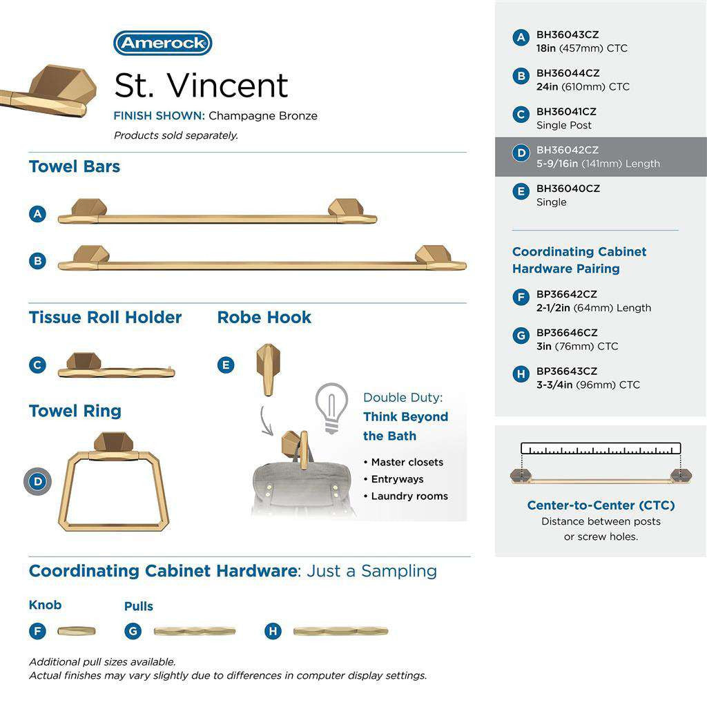 AMEROCK St. Vincent 6-3/4" Long Hanging Towel Ring in Champagne Bronze BH36042CZ Collection