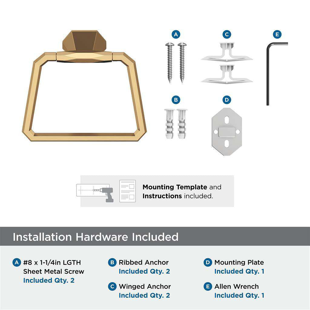 AMEROCK St. Vincent 6-3/4" Long Hanging Towel Ring in Champagne Bronze BH36042CZ Installation Hardware