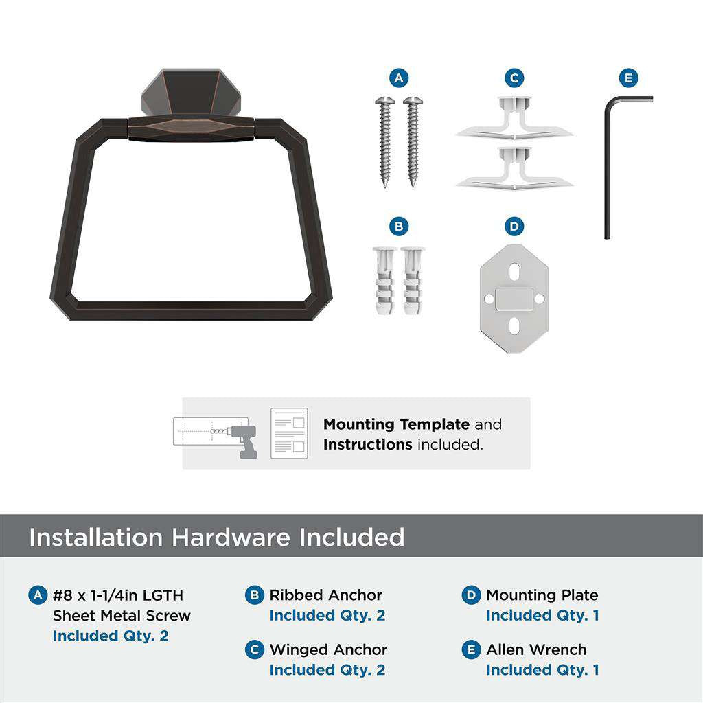 AMEROCK St. Vincent 6-3/4" Long Hanging Towel Ring in Oil Rubbed Bronze BH36042ORB Installation Hardware