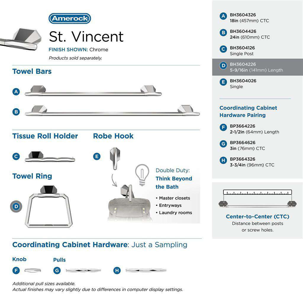 AMEROCK St. Vincent 6-3/4" Long Hanging Towel Ring in Polished Chrome BH3604226 Collection