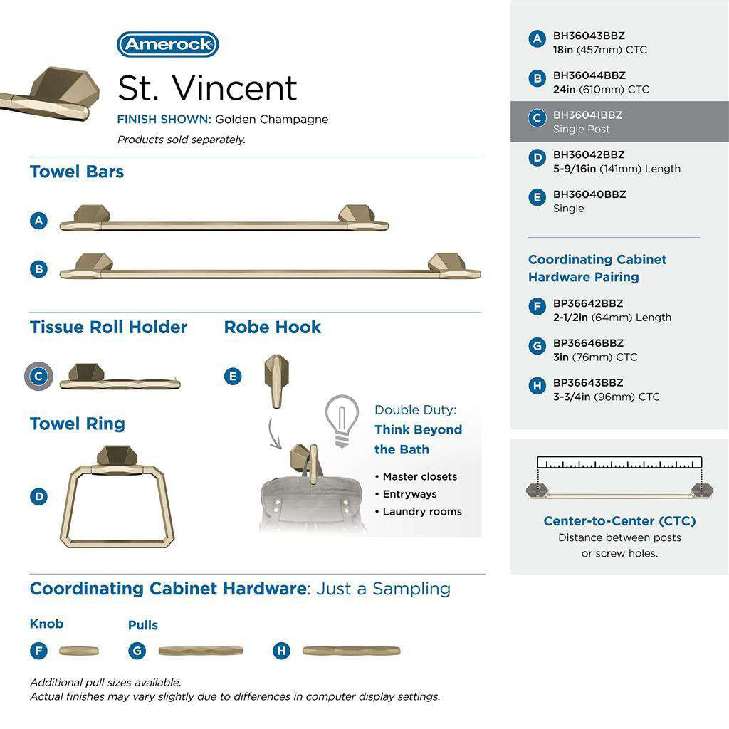 AMEROCK St. Vincent Single Post Toilet Paper Holder in Golden Champagne BH36041BBZ Collection